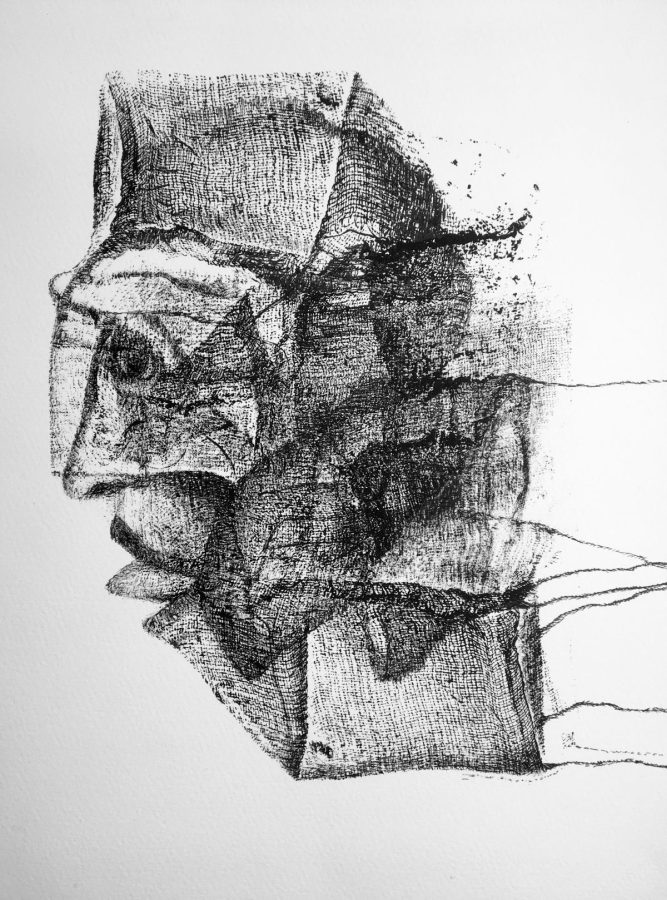 Improvisations tissées_2_25x32cm_2023 - Vendue - Bestiaire – Empreintes sur papier